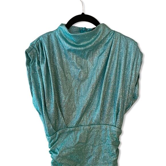 NWT Line & Dot Kaylani Dress in Teal metallic ruched mini party Revolve XS - Picture 4 of 8